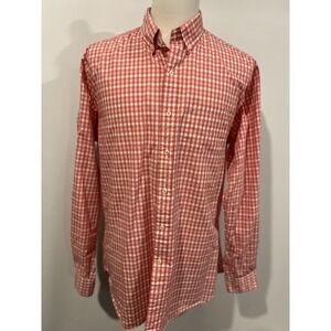 Brooks Brothers Men's Button Up Shirt Plaid Large Coral And White‎